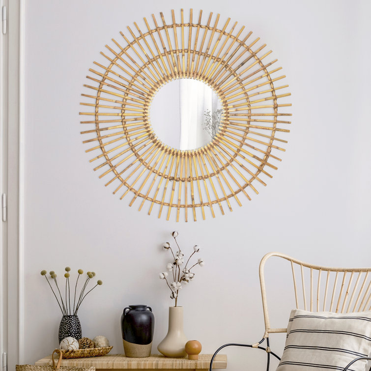 Bayou Breeze 40 Inch Handmade Boho Rattan Sunburst Wall Mirror